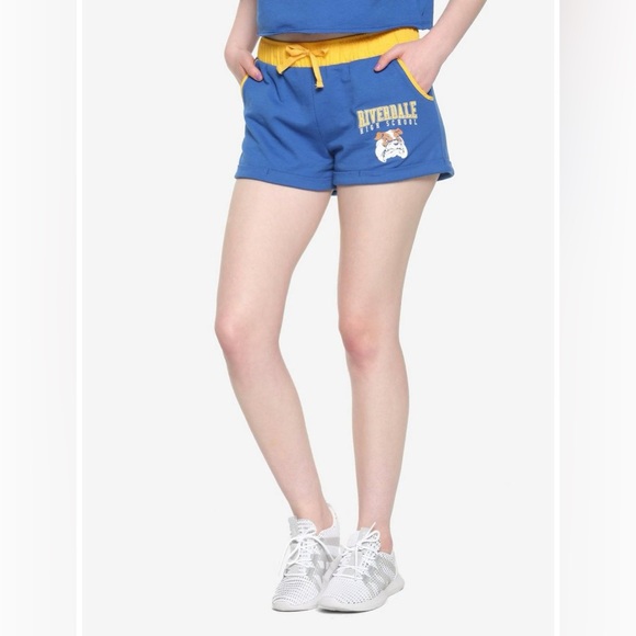 Hot Topic Riverdale Varsity Girls Cheer Soft Shorts Blue & Yellow - Picture 3 of 15